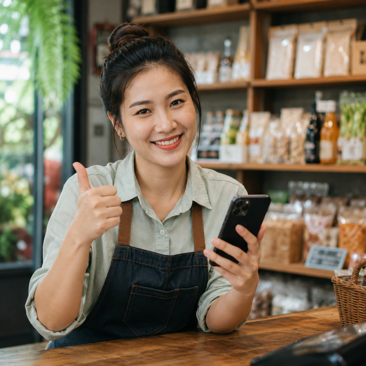 เจ้าของร้านหญิงชาวไทยยิ้มพอใจหลังแก้ปัญหาคอมเพลนลูกค้าในแชทสำเร็จ