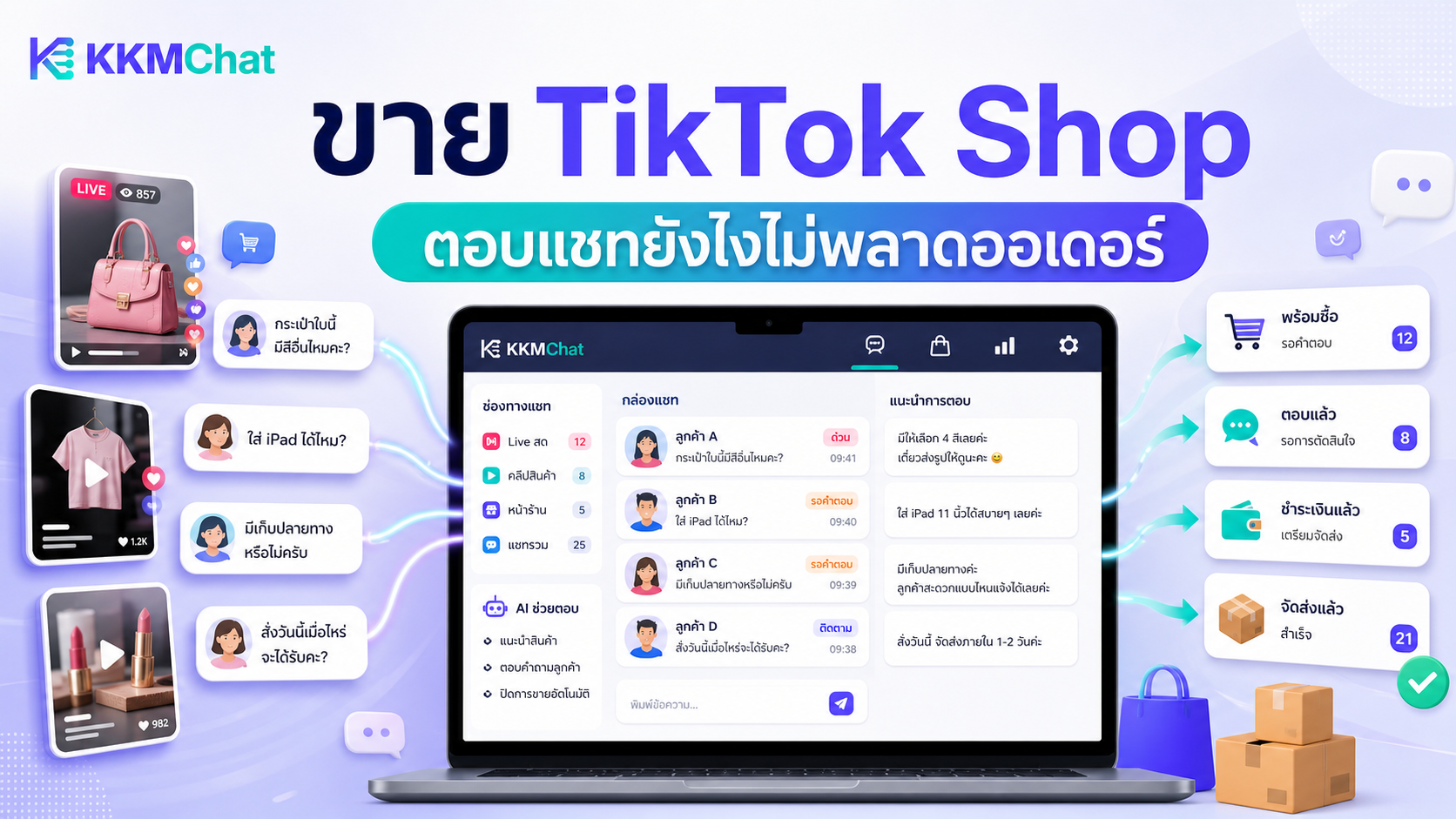 ภาพ KKM Chat ช่วยร้านค้าออนไลน์จัดการแชทจาก TikTok Shop และช่องทางอื่นในที่เดียว